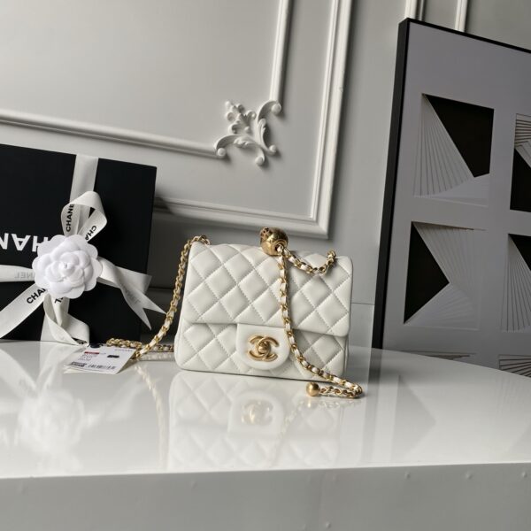 CN Mini Flap Bag With CC Ball On Strap White For Women AS1786 CN Mini Flap Bag With CC Ball On Strap White For Women AS1786