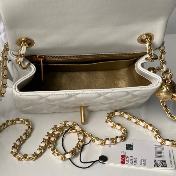 CN Mini Flap Bag With CC Ball On Strap White For Women AS1786 CN Mini Flap Bag With CC Ball On Strap White For Women AS1786