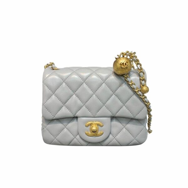 CN Classic Flap With Charm Chain With CC Details On Strap Bag Gold Hardware Grey CN Classic Flap With Charm Chain With CC Details On Strap Bag Gold Hardware Grey