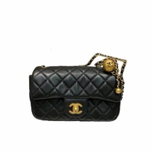 CN Flap Bag With CC Ball On Strap Black For Women AS1787