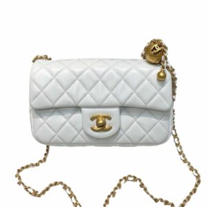 CN Flap Bag With CC Ball On Strap White For Women AS1787