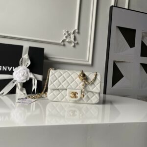 CN Flap Bag With CC Ball On Strap White For Women AS1787