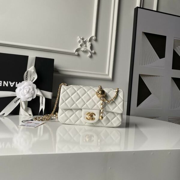 CN Flap Bag With CC Ball On Strap White For Women AS1787