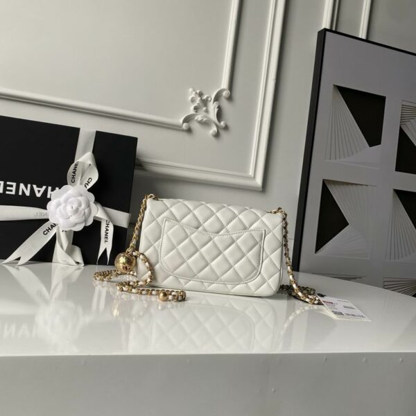 CN Flap Bag With CC Ball On Strap White For Women AS1787
