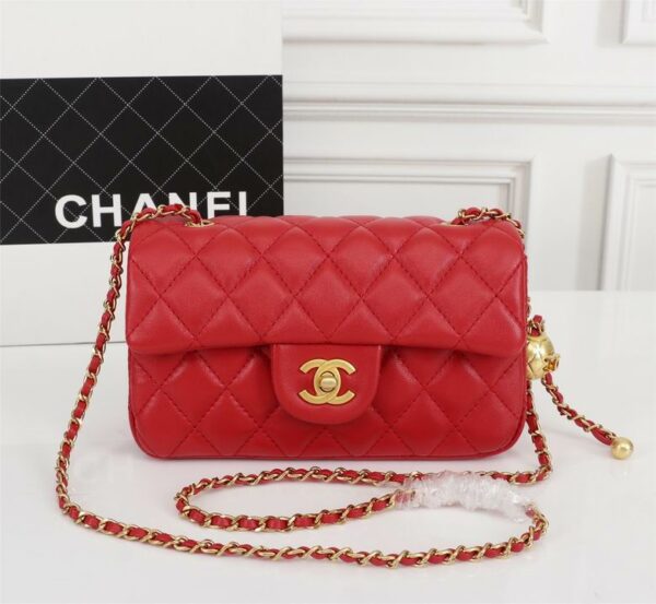 CN Flap Bag With CC Ball On Strap Red For Women