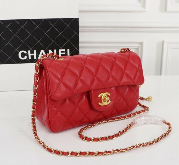 CN Flap Bag With CC Ball On Strap Red For Women