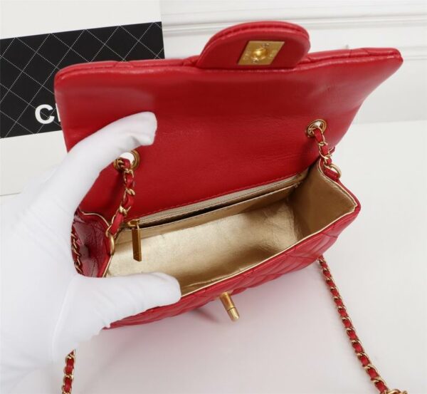 CN Flap Bag With CC Ball On Strap Red For Women