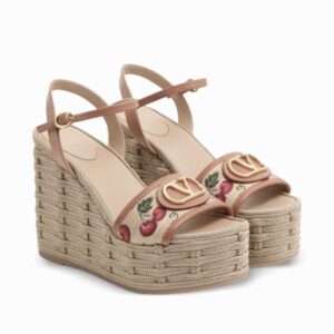 Women’s Valentino VLogo Signature Cherryfic Pattern Wedge Sandal 120mm Heels