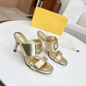 Women’s Fendi Metallic Gold FF Logo Mule Heels