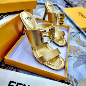 Women’s Fendi Metallic Gold FF Logo Mule Heels