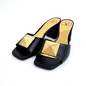 Women’s Valentino Black Gold Stud Mule Heels