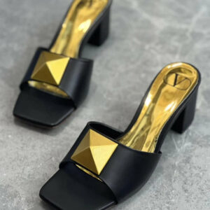 Women’s Valentino Black Gold Stud Mule Heels