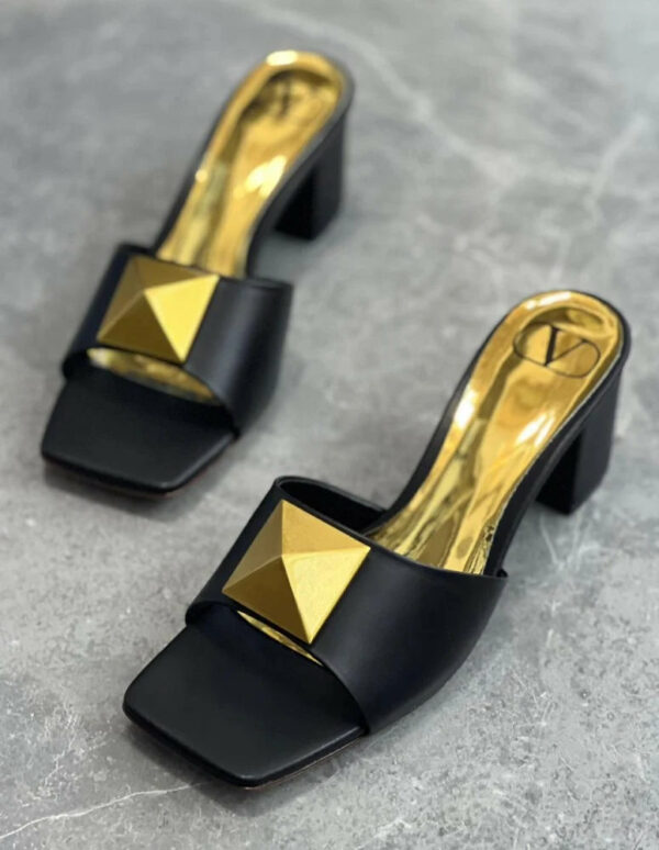 Women’s Valentino Black Gold Stud Mule Heels