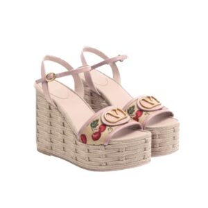 Women’s Valentino VLogo Signature Cherryfic Pattern Wedge Sandal 120mm Heels