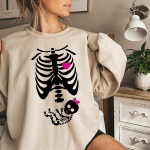 Baby Girl X-Ray Skeleton Pregnant Woman Funny Maternity Sweatshirt Halloween New Mommy Outfit