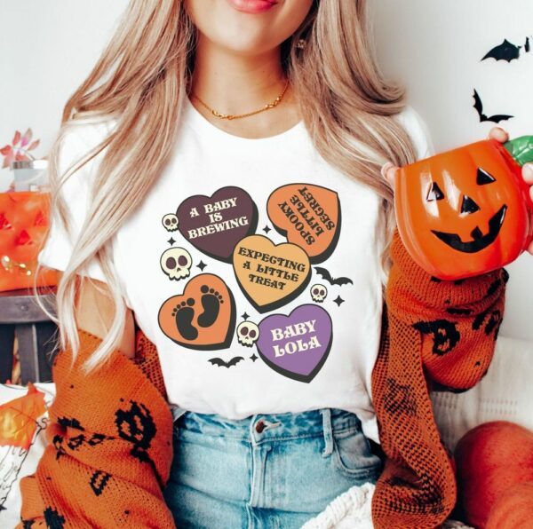 Baby Lola Halloween Pregnancy Announcement Shirt Matching Reveal Personalized Maternity T-Shirt
