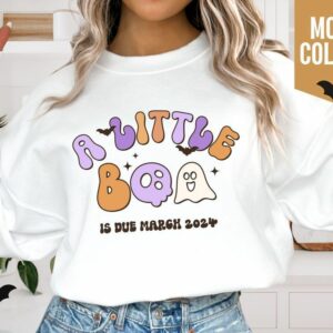 A Little Boo Halloween Pregnancy Announcement Couples Fall Gender Reveal Tee Baby Shower Family Matching Spooky Shirt