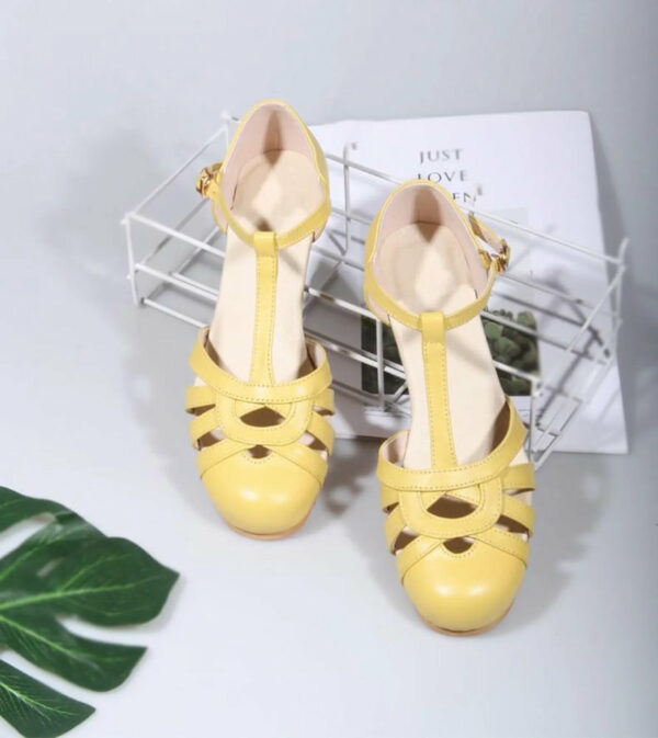Yellow Leather T-Strap Mary Janes E7610 Yellow Leather T-Strap Mary Janes E7610