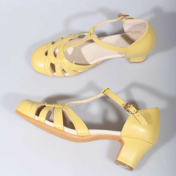 Yellow Leather T-Strap Mary Janes E7610 Yellow Leather T-Strap Mary Janes E7610