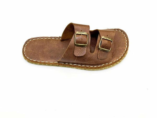 Handmade Leather Sandals, Floor-level Sandals With Brass Accents S0125 Handmade Leather Sandals, Floor-level Sandals With Brass Accents S0125