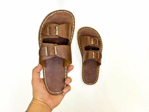 Handmade Leather Sandals, Floor-level Sandals With Brass Accents S0125 Handmade Leather Sandals, Floor-level Sandals With Brass Accents S0125