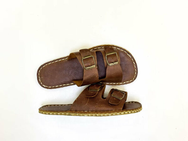 Handmade Leather Sandals, Floor-level Sandals With Brass Accents S0125 Handmade Leather Sandals, Floor-level Sandals With Brass Accents S0125