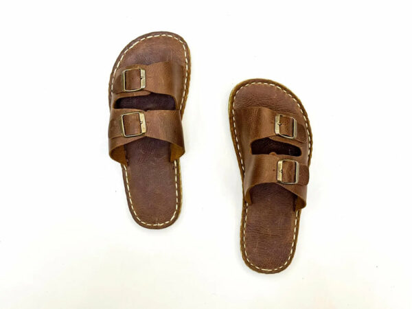 Handmade Leather Sandals, Floor-level Sandals With Brass Accents S0125 Handmade Leather Sandals, Floor-level Sandals With Brass Accents S0125