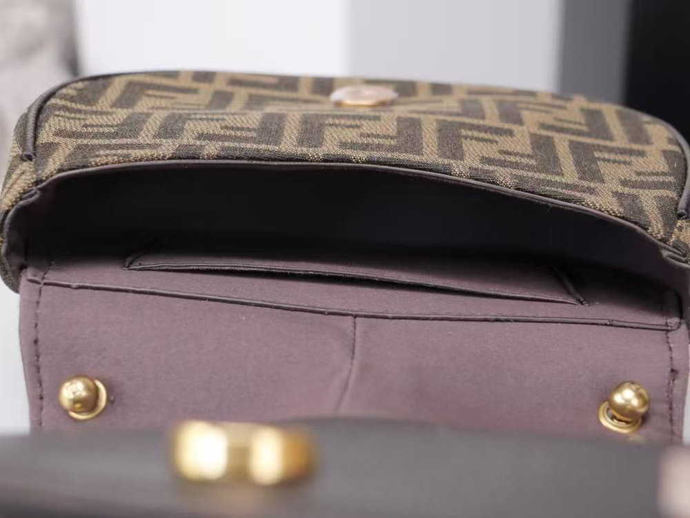 Fendi Women C’mon Small Brown FF Jacquard Fabric Bag Fendi Women C’mon Small Brown FF Jacquard Fabric Bag