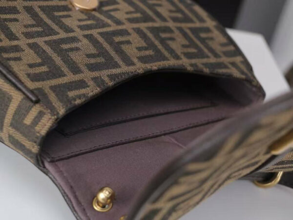 Fendi Women C’mon Small Brown FF Jacquard Fabric Bag Fendi Women C’mon Small Brown FF Jacquard Fabric Bag