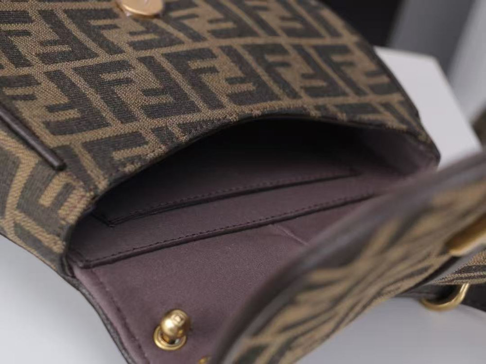 Fendi Women C’mon Small Brown FF Jacquard Fabric Bag Fendi Women C’mon Small Brown FF Jacquard Fabric Bag