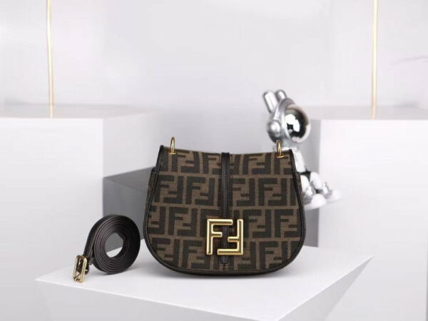 Fendi Women C’mon Small Brown FF Jacquard Fabric Bag Fendi Women C’mon Small Brown FF Jacquard Fabric Bag
