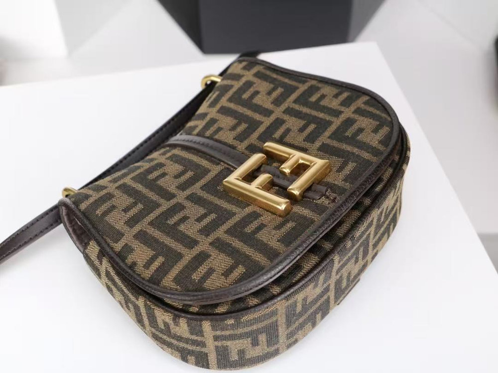 Fendi Women C’mon Small Brown FF Jacquard Fabric Bag Fendi Women C’mon Small Brown FF Jacquard Fabric Bag
