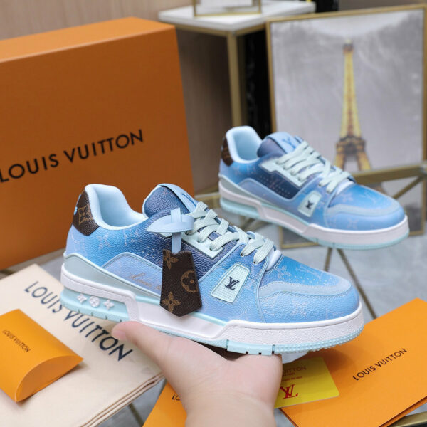 LV Trainer Sneaker Blue Monogram Leather 0518C80 LV Trainer Sneaker Blue Monogram Leather 0518C80