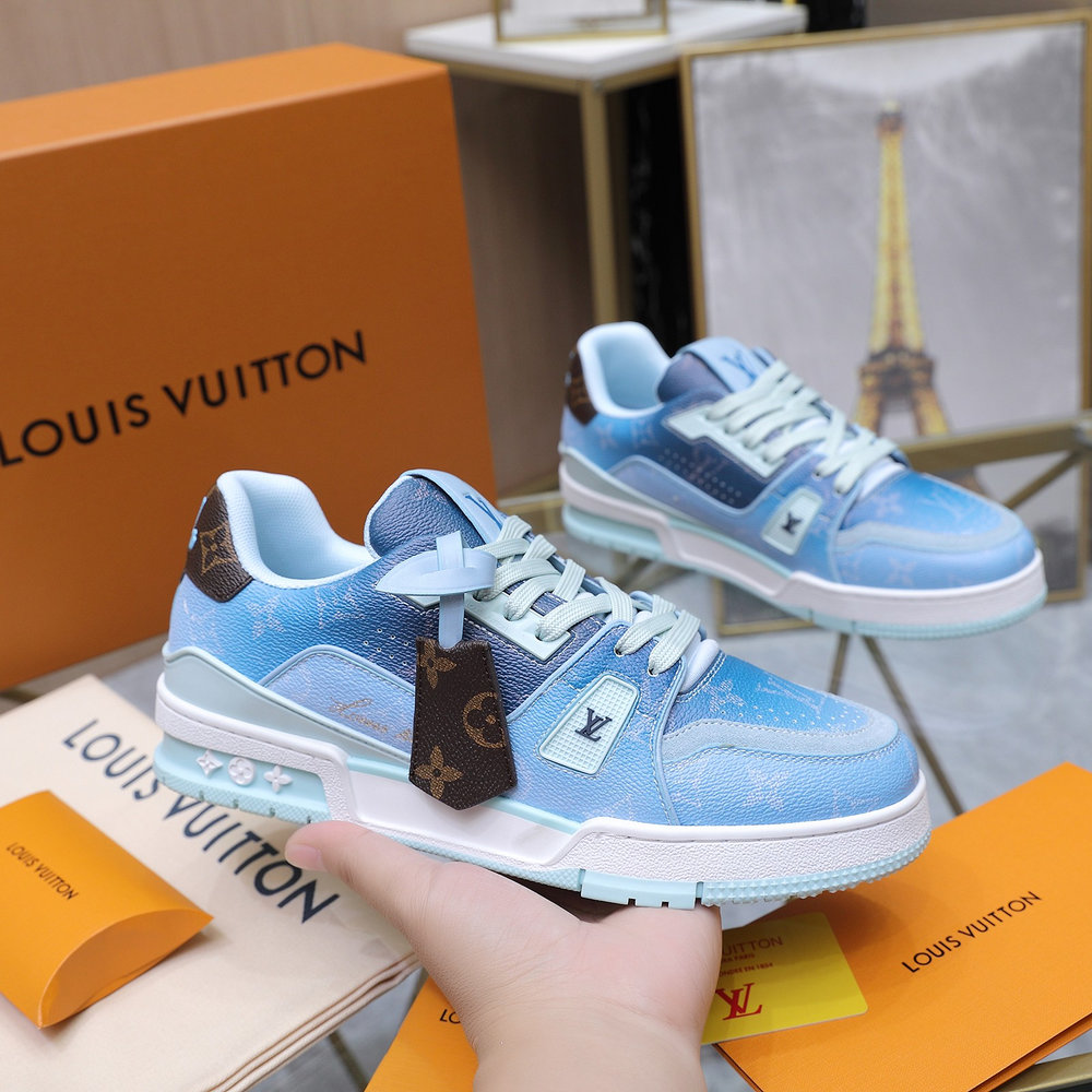 LV Trainer Sneaker Blue Monogram Leather 0518C80 LV Trainer Sneaker Blue Monogram Leather 0518C80